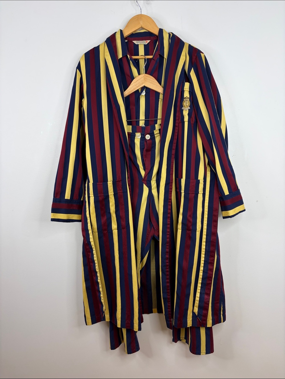 Vintage Derek Rose Pajamas Men 40 Medium Navy Blue Red Stripe Dressing Gown Robe